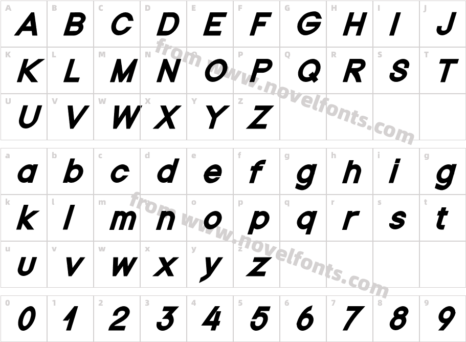 Nordica Classic Black ObliqueCharacter Map