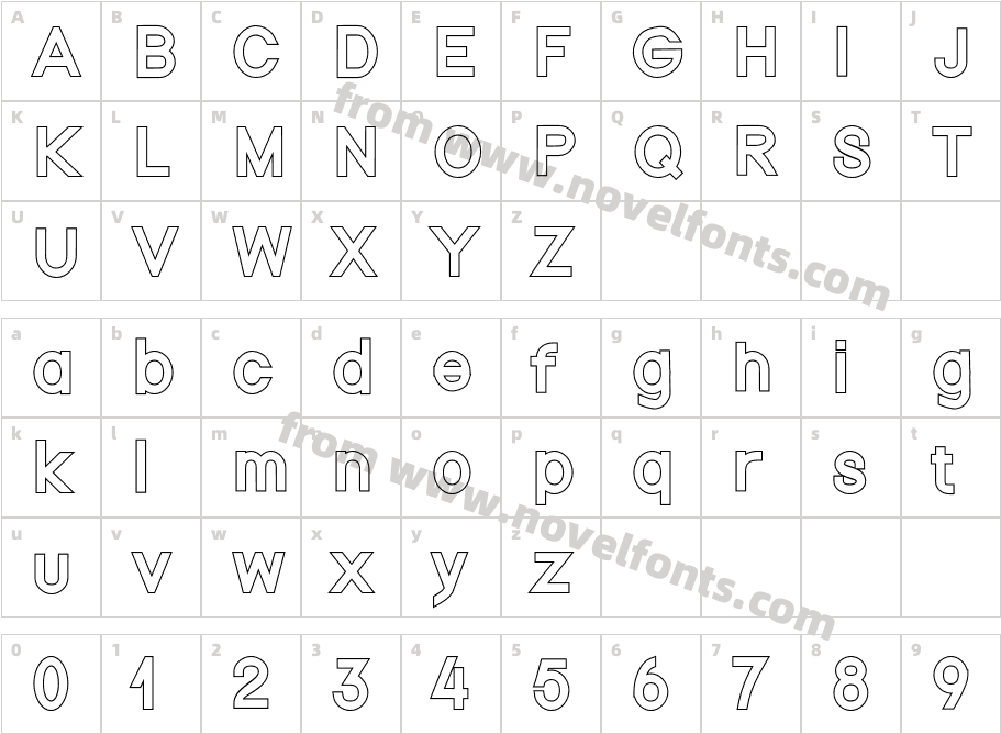 Nordica Classic Regular OutlineCharacter Map