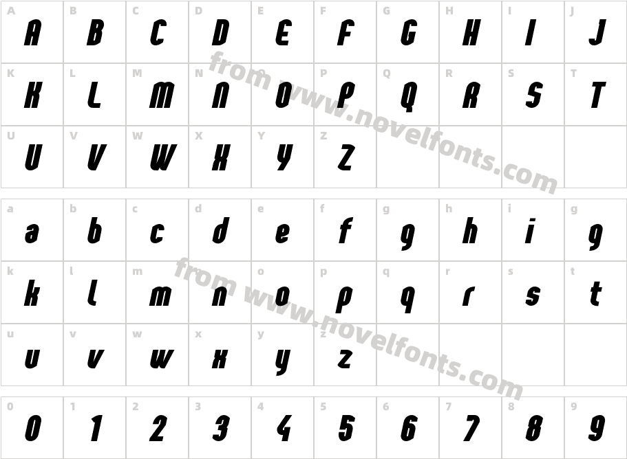 Yemeyi Ultra Black Condensed ItalicCharacter Map