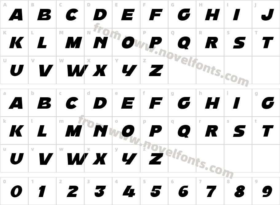 Young Gunners ItalicCharacter Map