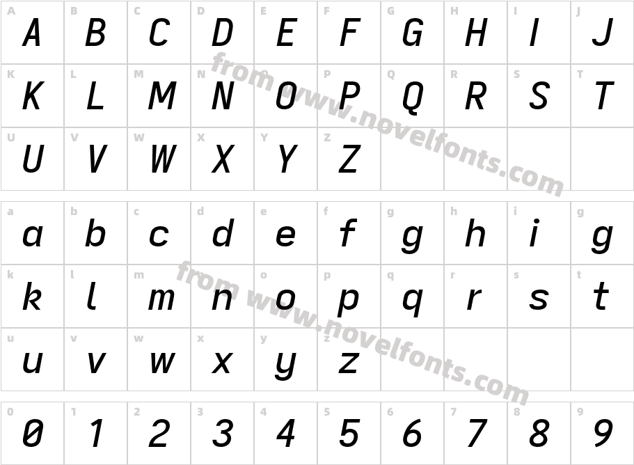 Zapus Sans Medium ItalicCharacter Map