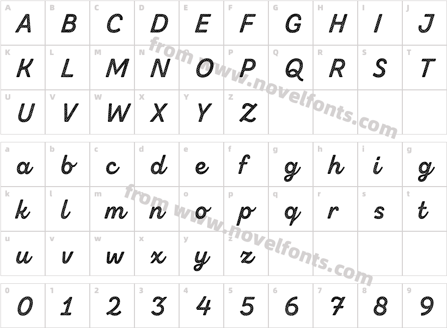 Zing Script Rust Bold Trial Base Halftone ACharacter Map