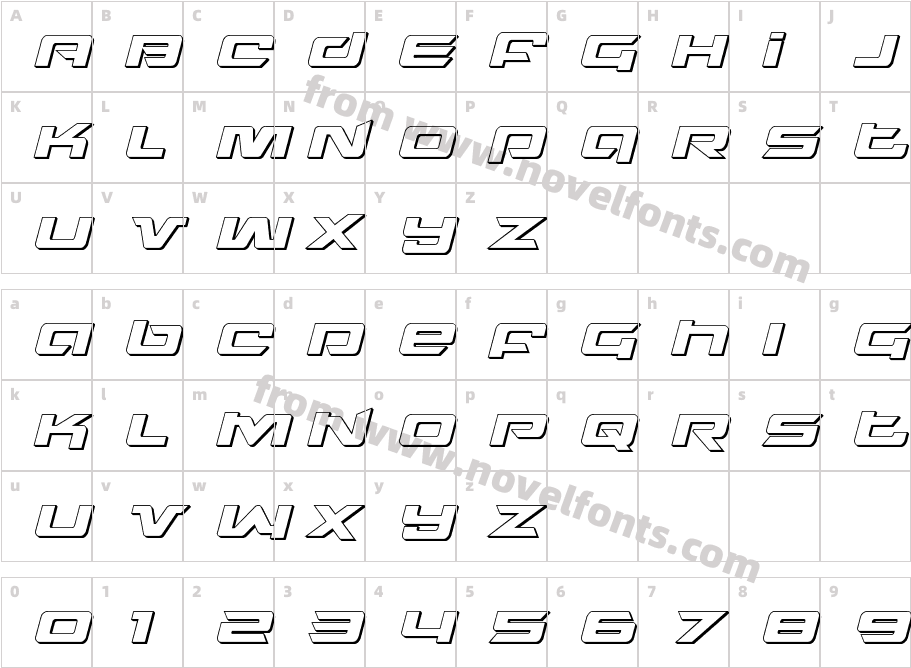 Northstar 3D ItalicCharacter Map