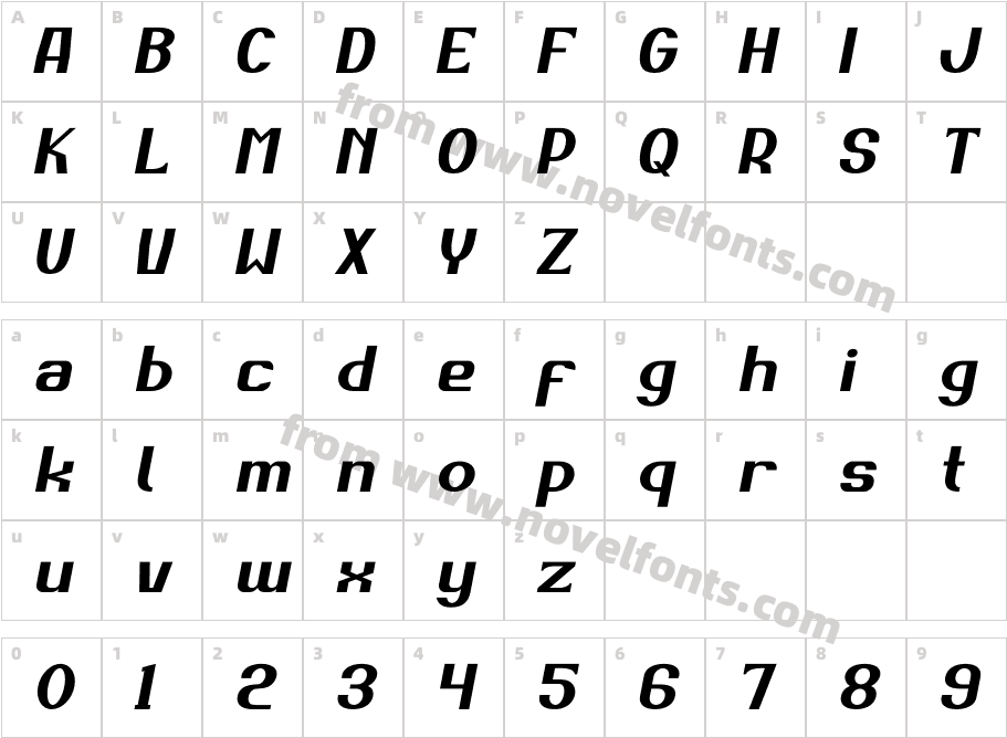 Zoredo Blocker ItalicCharacter Map