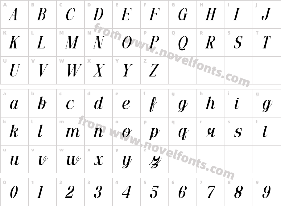 Zugili ItalicCharacter Map
