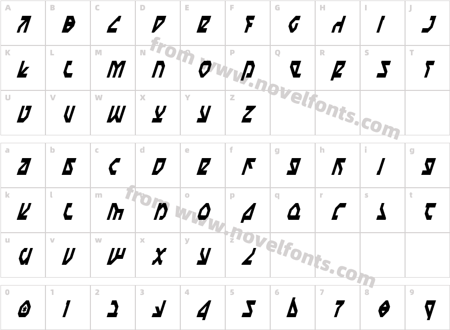 Nostromo Condensed ItalicCharacter Map