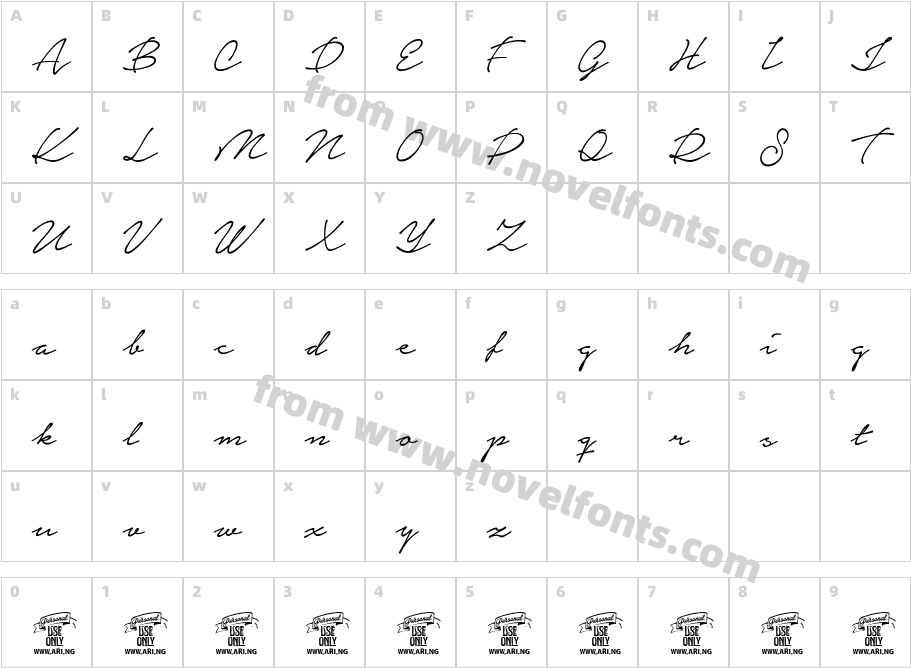 Notera Personal Use OnlyCharacter Map