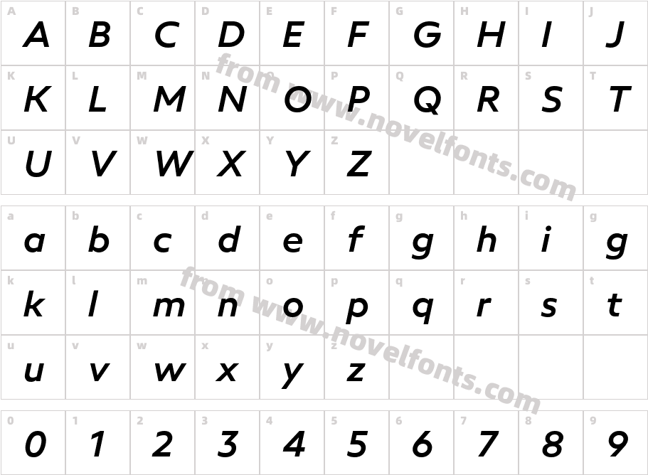 neue Radial A Medium ItalicCharacter Map