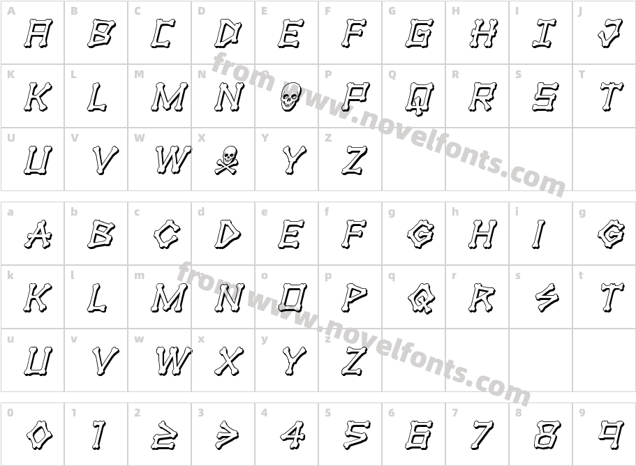 xBONES 3D ItalicCharacter Map