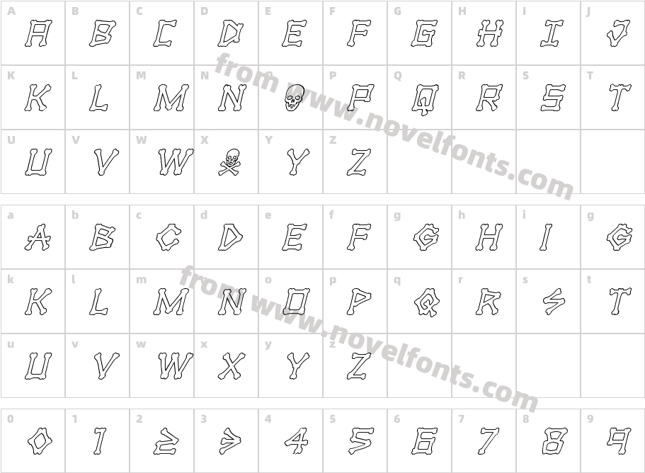 xBONES Outline ItalicCharacter Map