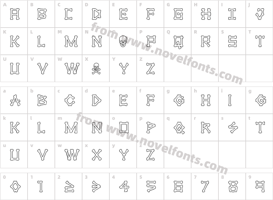 xBONES OutlineCharacter Map
