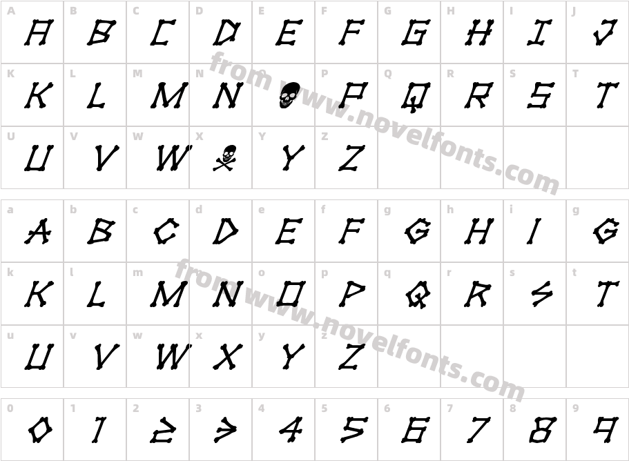 xBONES Super ItalicCharacter Map