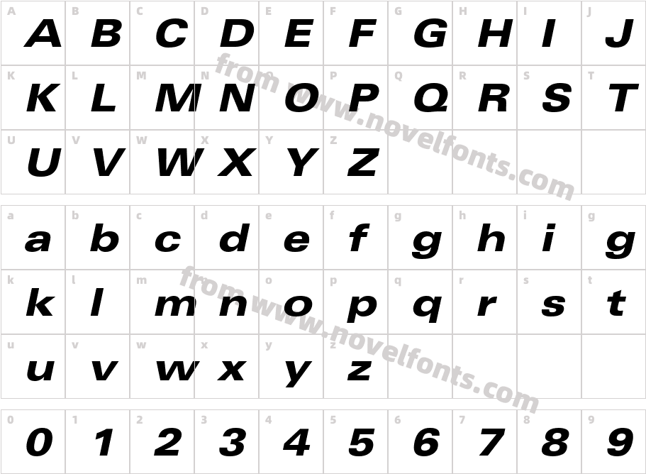 Nova Black Expanded SSi Extra Bold Expanded ItalicCharacter Map