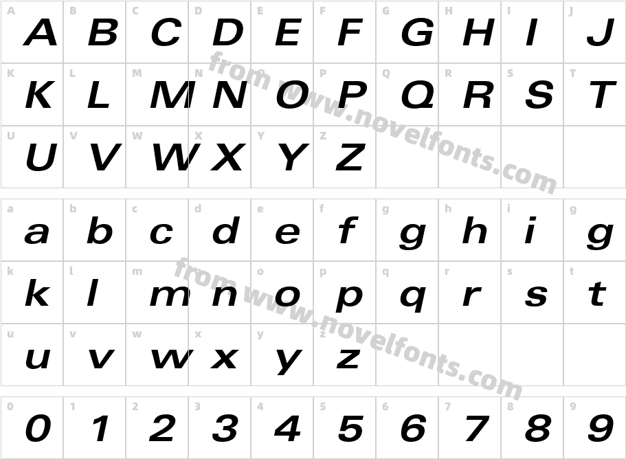 Nova Expanded S Si Bold Expanded ItalicCharacter Map