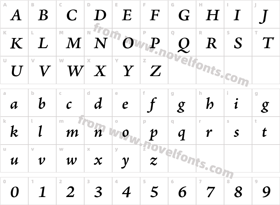 A Jenson Pro Semibold It CaptCharacter Map