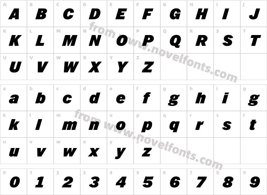 A2 Record Gothic Black ItalicCharacter Map