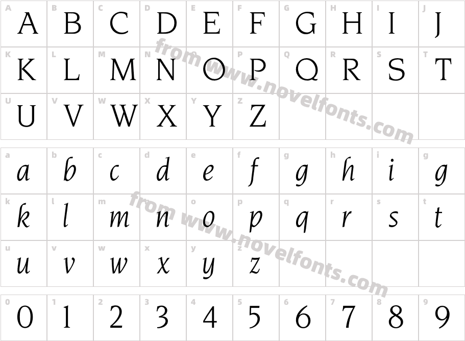 NovareseBookItalicCharacter Map