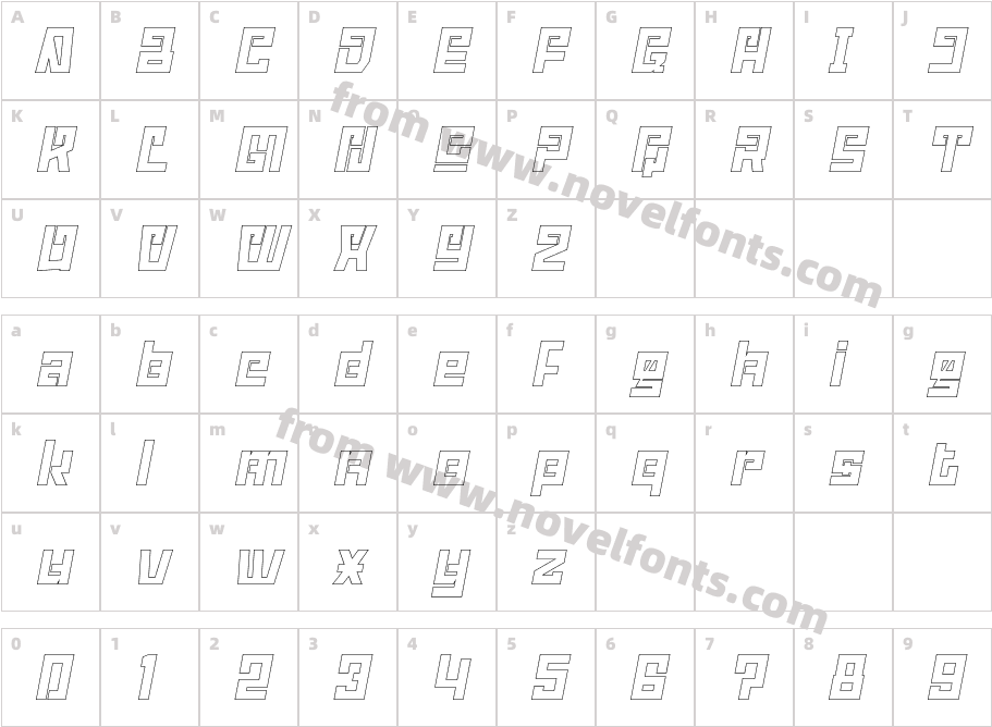 ABODIN Outline SlantCharacter Map