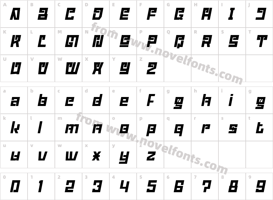 ABODIN Regular SlantCharacter Map