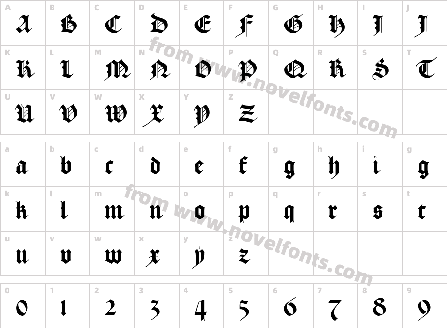 AJ Quadrata Medieval BoldCharacter Map