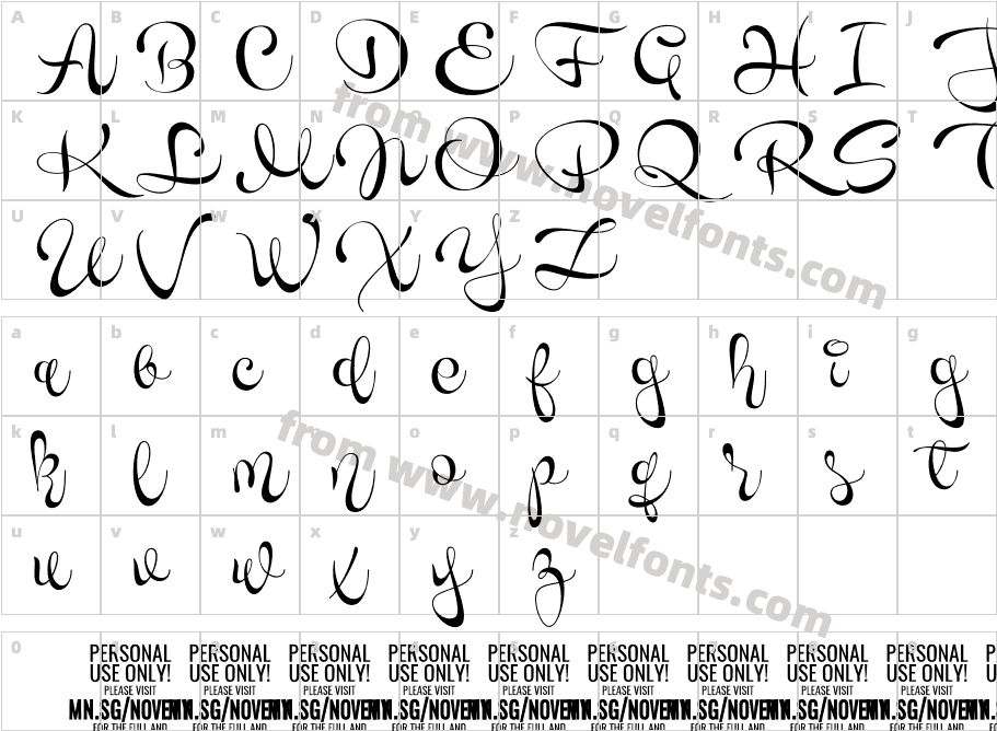 Novety Script PERSONAL USE ONLY RegularCharacter Map