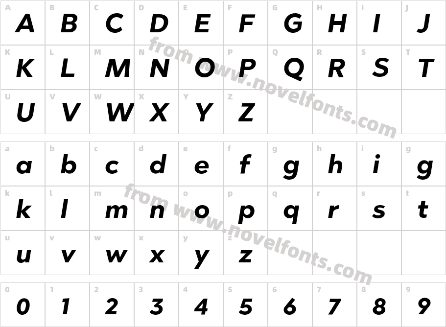 Abrade Bold ItalicCharacter Map
