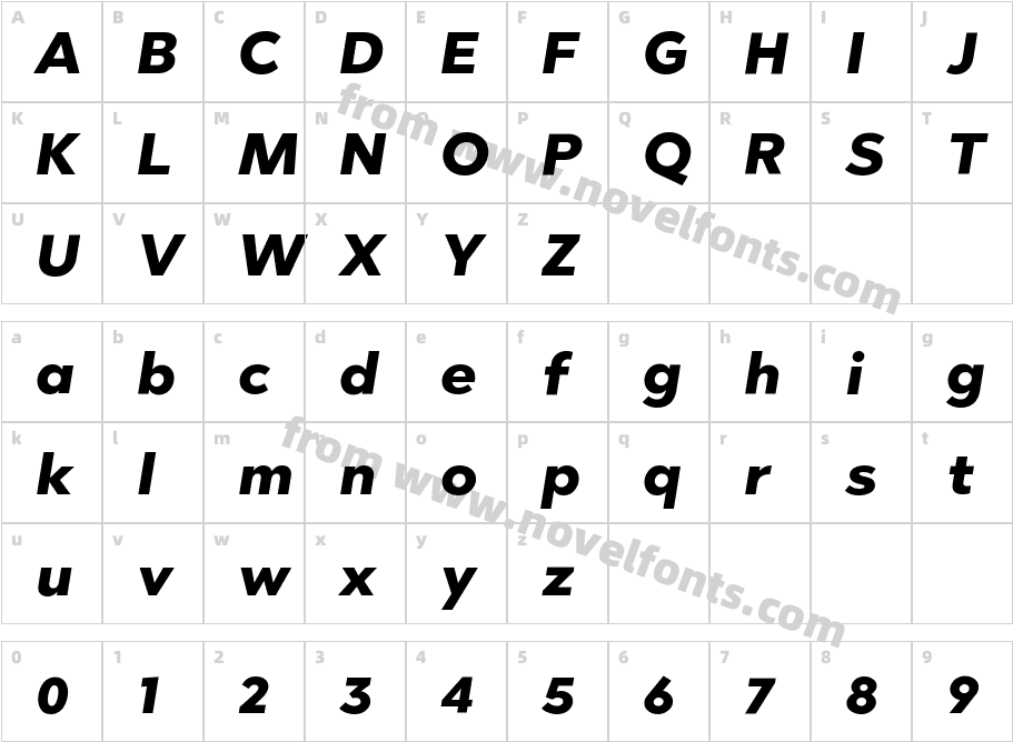 Abrade Extra Bold ItalicCharacter Map