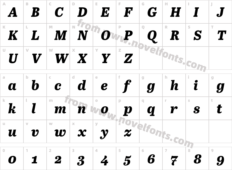 Abril Text Extra Bold ItalicCharacter Map