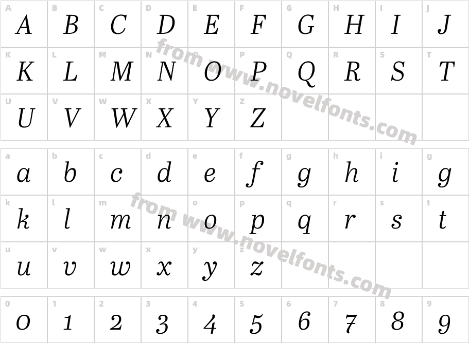 Abril Text Light ItalicCharacter Map