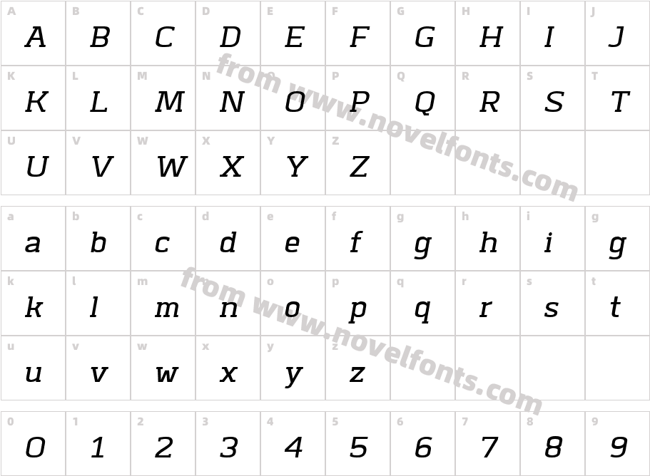 Abula Semi Light ItalicCharacter Map