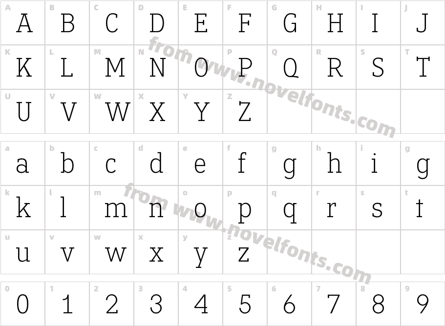 Academy Serif LightCharacter Map