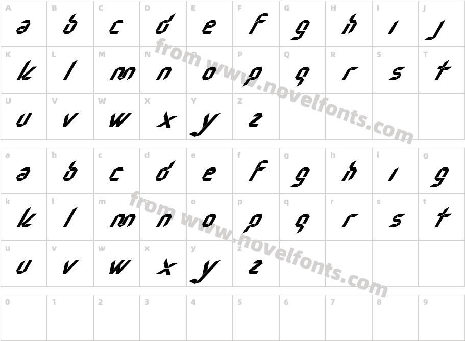 Nudo ItalicCharacter Map