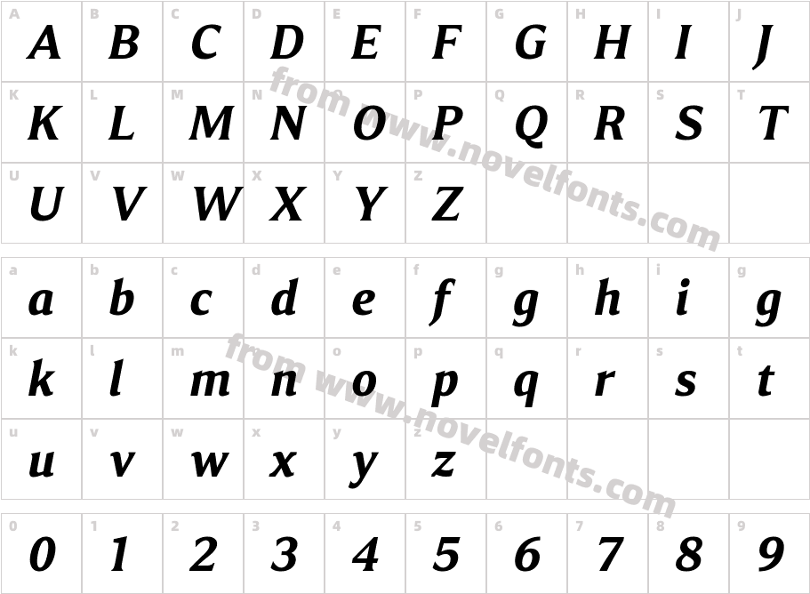 Accia Piano Bold ItalicCharacter Map