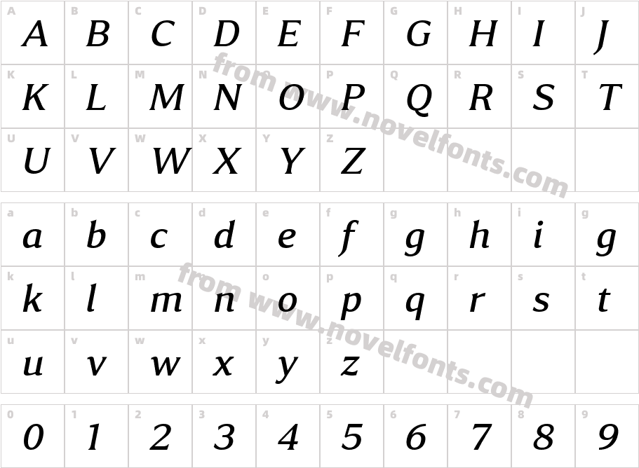 Accia Piano Medium ItalicCharacter Map