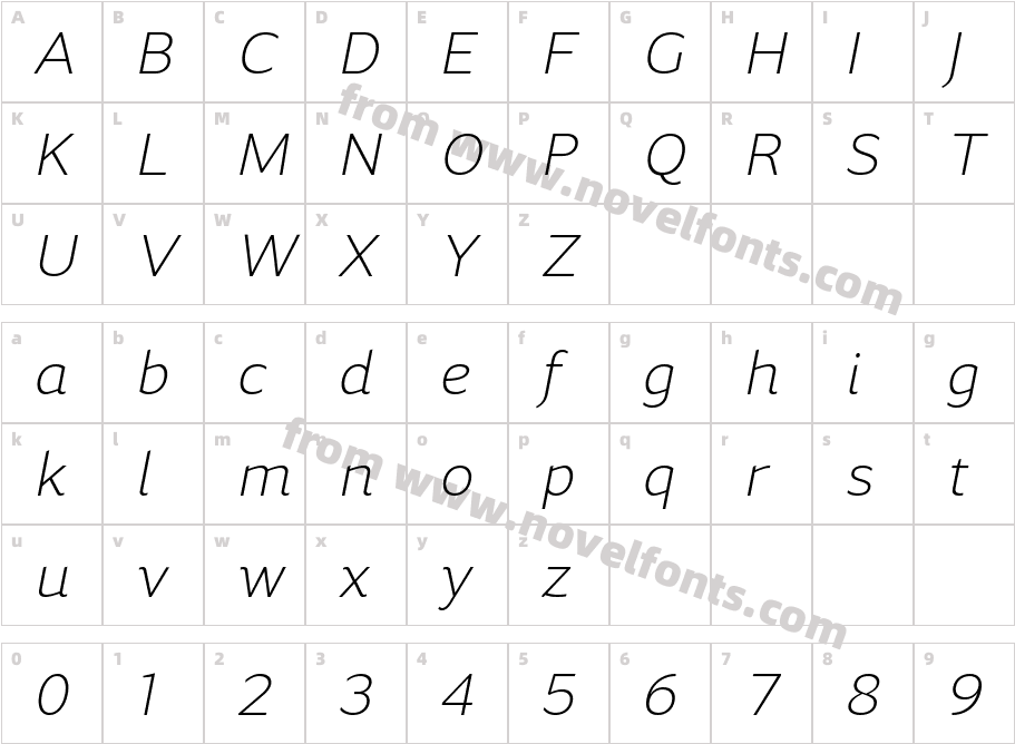 Accia Sans Extra Light ItalicCharacter Map