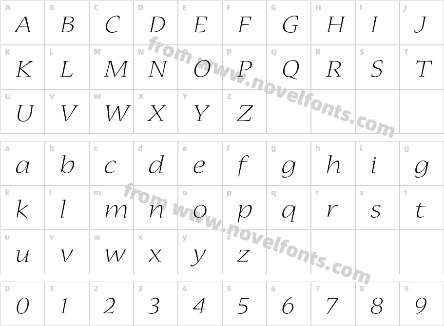 NuevaStd-LightExtendedItalCharacter Map