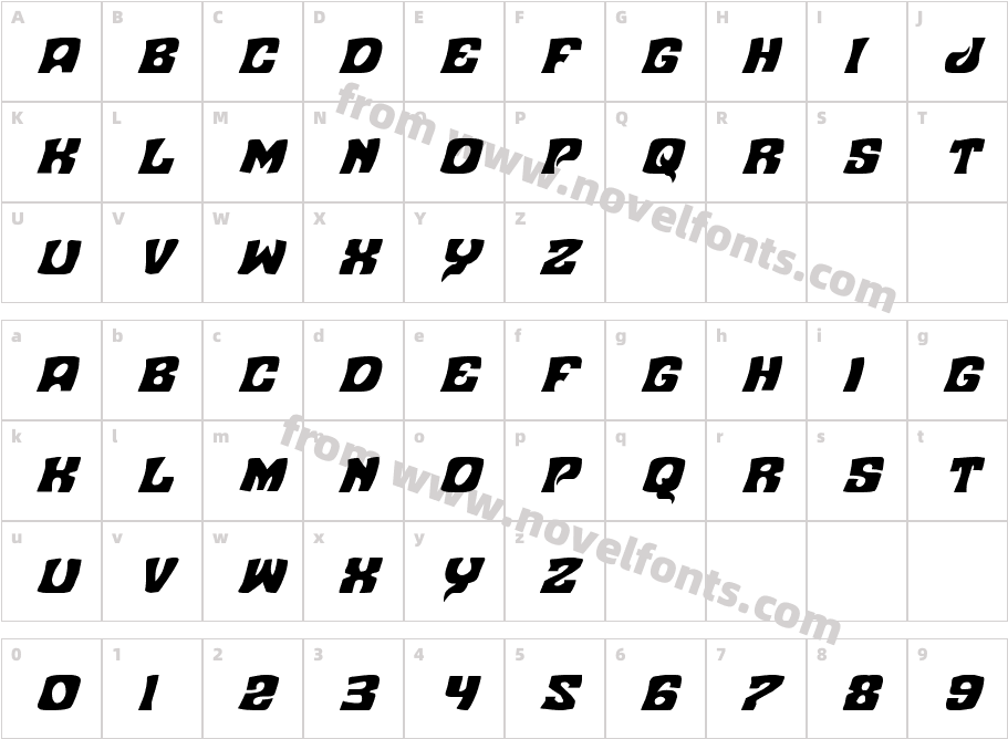 Nuevo Passion Condensed ItalicCharacter Map