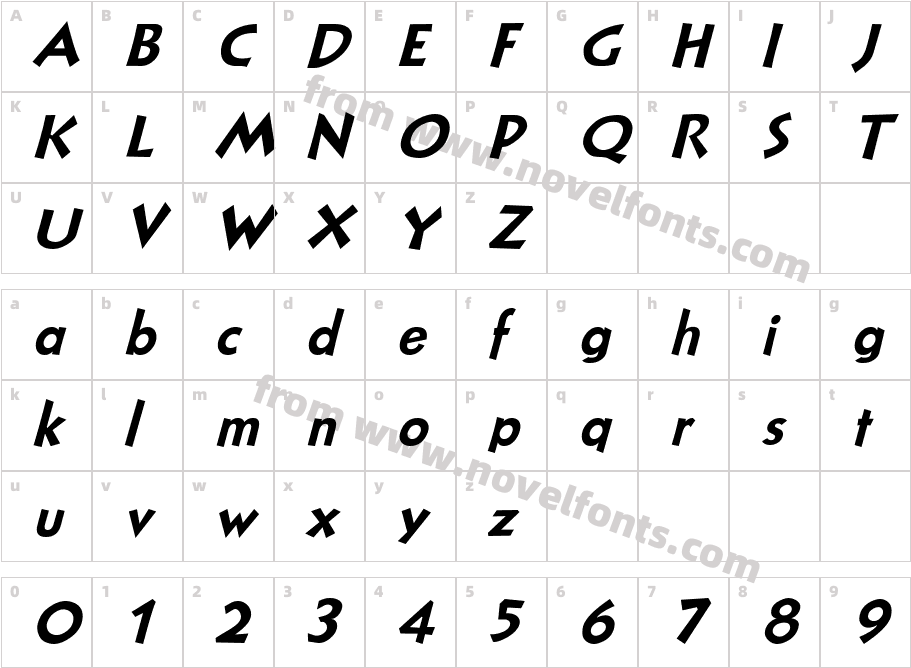 NuevoLitho PlainItalicCharacter Map