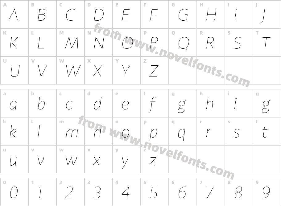 Adagio Sans Extra Light italicCharacter Map