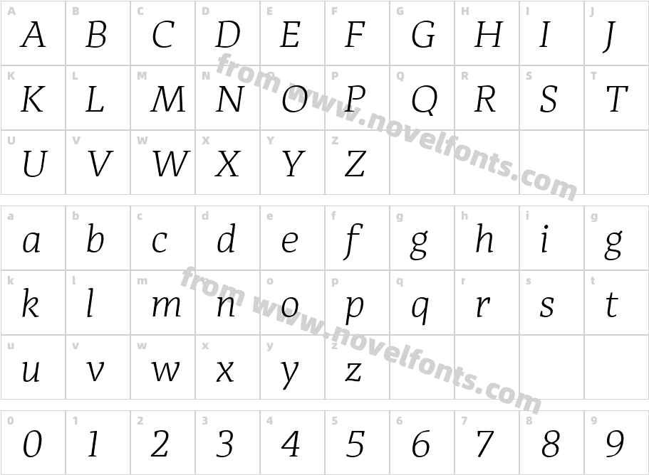 Adagio Serif Light italicCharacter Map