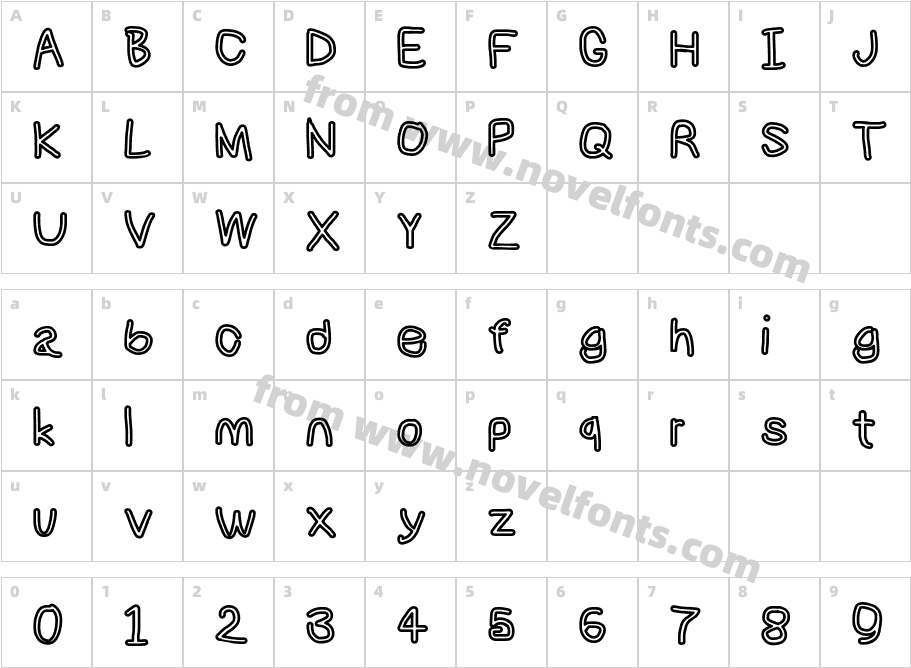 NumbBunny Bold OutlineCharacter Map