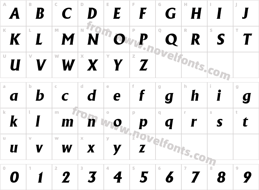 Adelon Serial Extra Bold ItalicCharacter Map