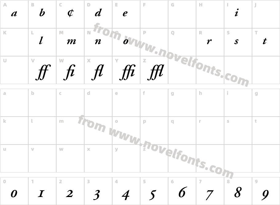 Adobe Garamond Semibold Italic ExpertCharacter Map