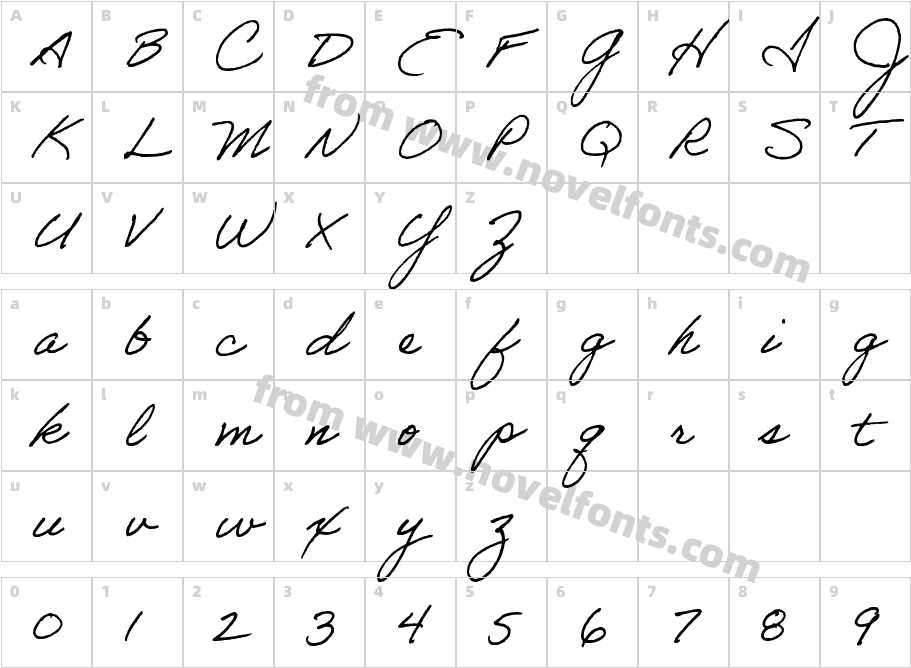 Adobe Handwriting ErnieCharacter Map