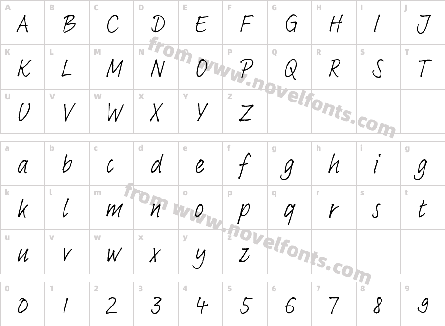 Adobe Handwriting FrankCharacter Map