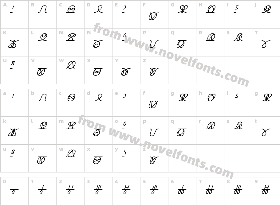 Numukki ItalicCharacter Map