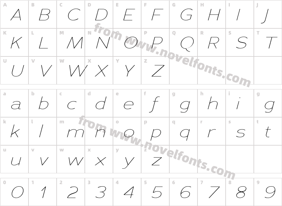 Adrianna Extended Thin ItalicCharacter Map