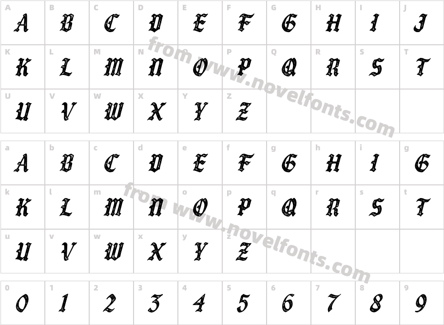 Aero Wolves Oblique StampCharacter Map