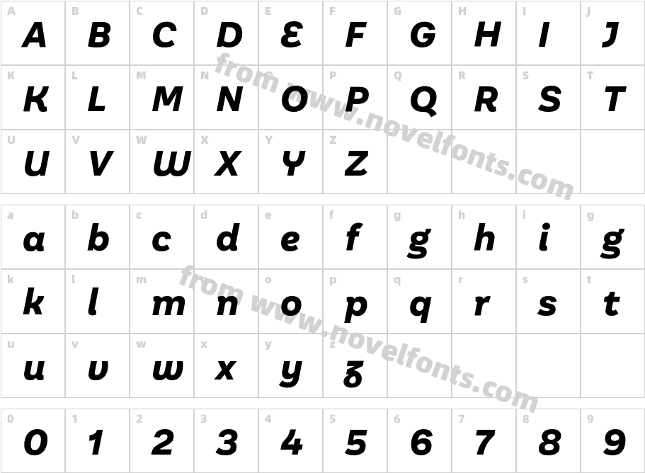 Aestetico Informal Extra Bold ItalicCharacter Map
