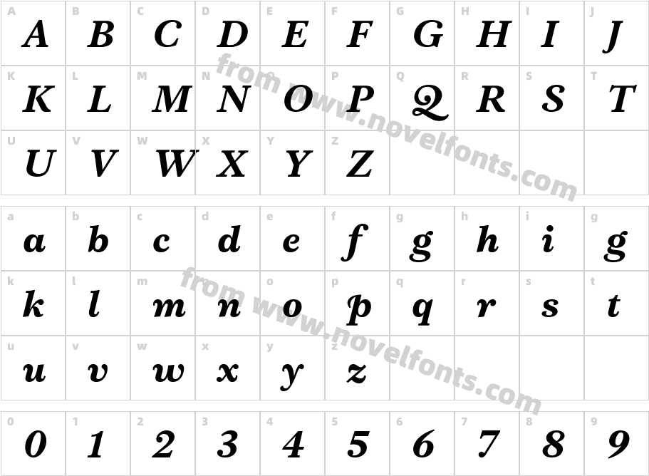 Afterall Serif Extra Bold ItalicCharacter Map